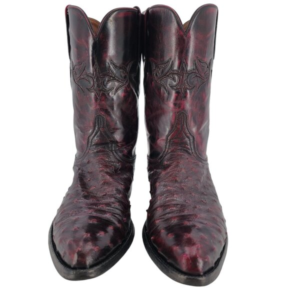 Lucchese FQ Ostrich Exotic Men 9D Black Cherry Leather Cowboy Western Boot Roper - Picture 9 of 14